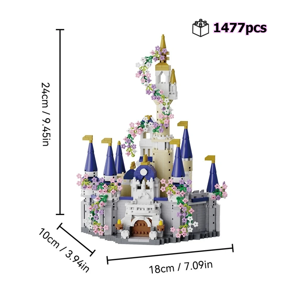 FUNXINEE 1477ピース マイクロブロック ブルーキャッスル クリエイティブ 3D おとぎ話の街並みモデル MOC クリスマスデコレーション キッズギフト
