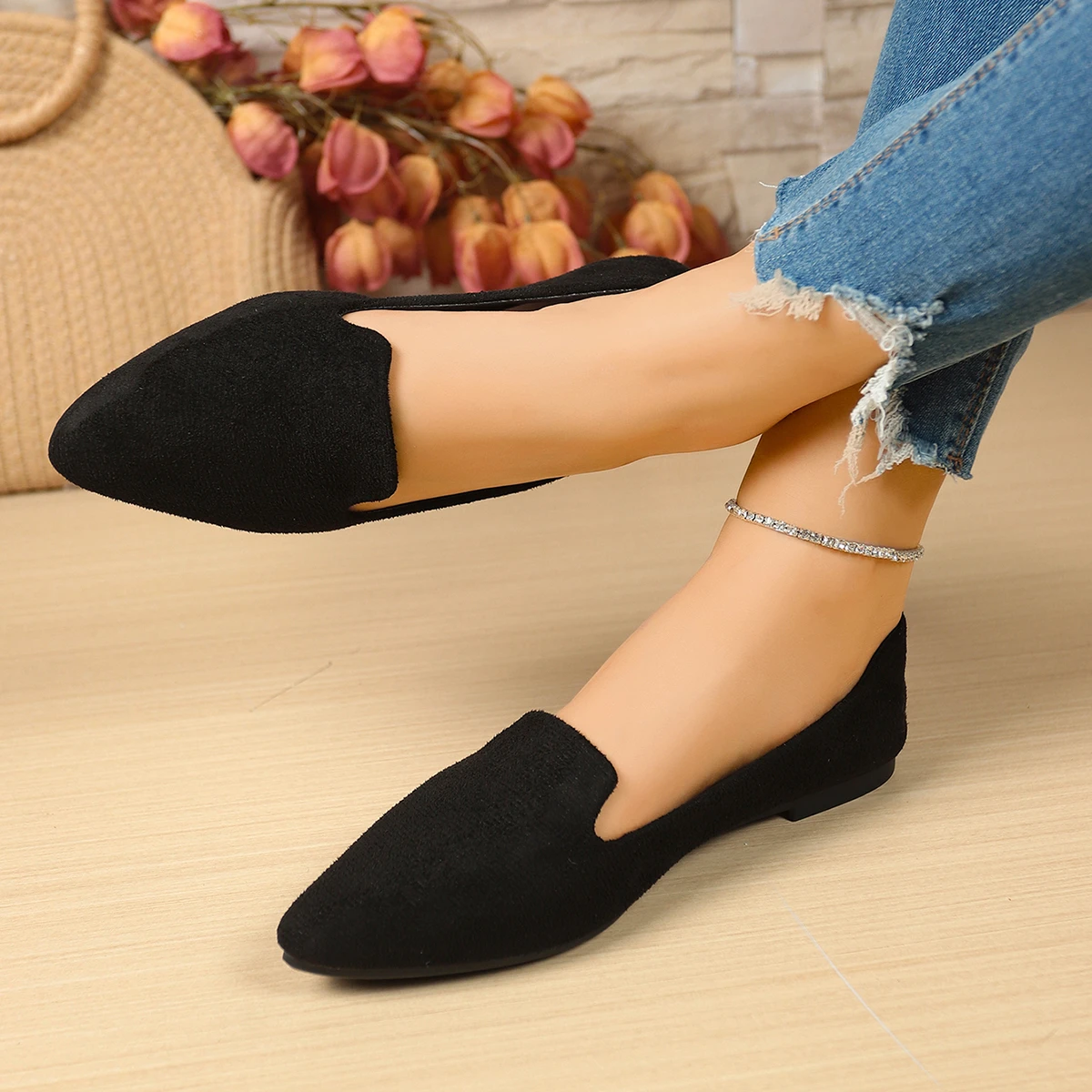 Damen-Flats mit spitzer Zehenpartie, einfarbige Flats für Damen, Frühling/Herbst, lässig, bequem, Leopardenmuster, braun, flacher Absatz. – Detail 11