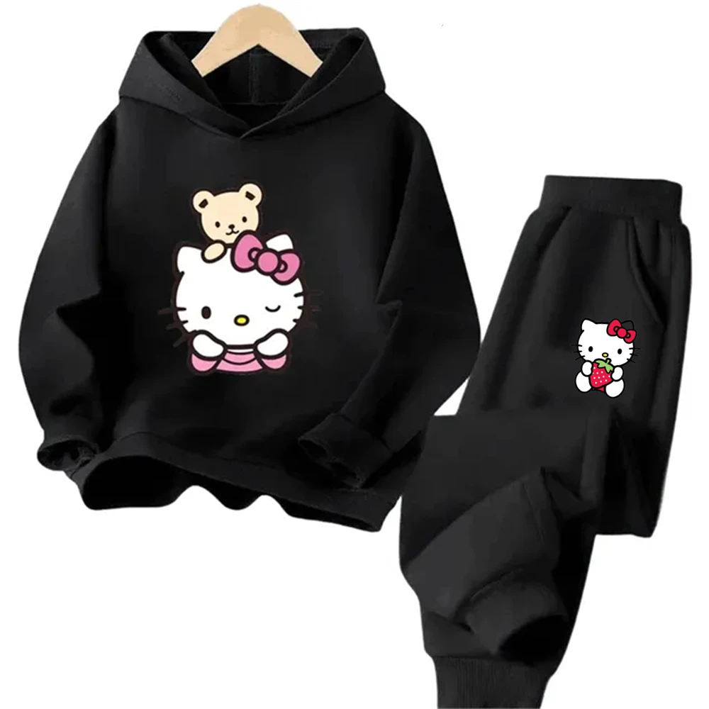 Hello Kitty Boys Girls Hoodie Trousers Set Children\'s Sweatshirt + Sweatpants Two-piece Fashion Set age 3-12 Kids Autumn Winter