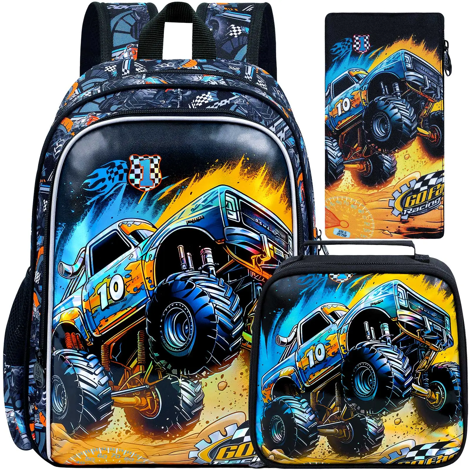 16-inch-durable-truck-themed-backpack-set-for-boys-–-includes-three-coordinated-school-backpacks-and-an-insulated-lunch-box