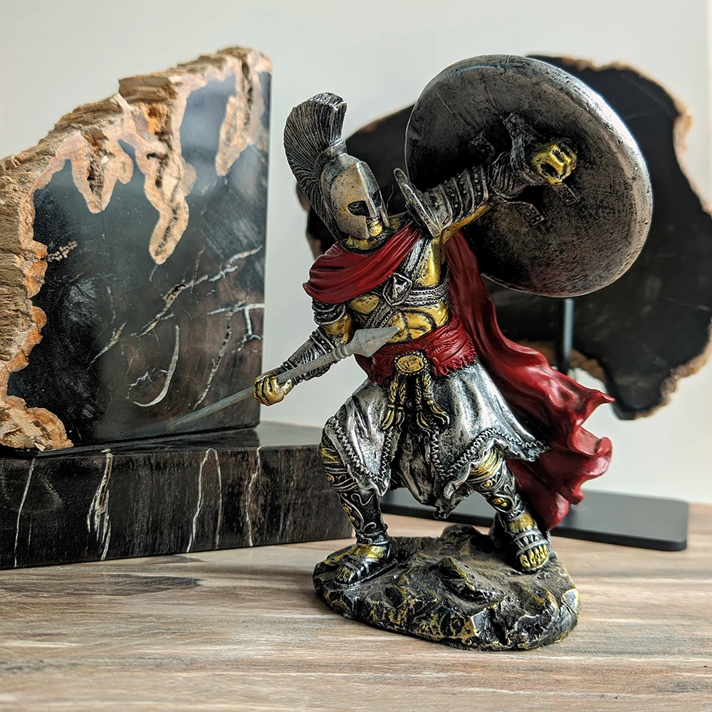 Ancient Greece Spartan King Leonidas Figurine Warrior Statue Spear Shield Figurine Decorative Gift Office Home Decor