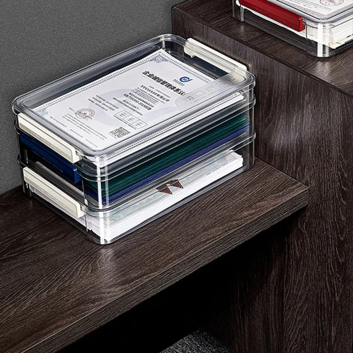A22I A4 Transparent Storage Box Portable Plastic Document Stationery Jewelry Storage Case School Home Office Supplies White