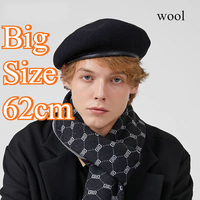 European Style Big Size 62cm Trend and Versatile Beret Men's British Retro Leather Brim Wool Beret for Women 54cm 56cm 58cm 60cm