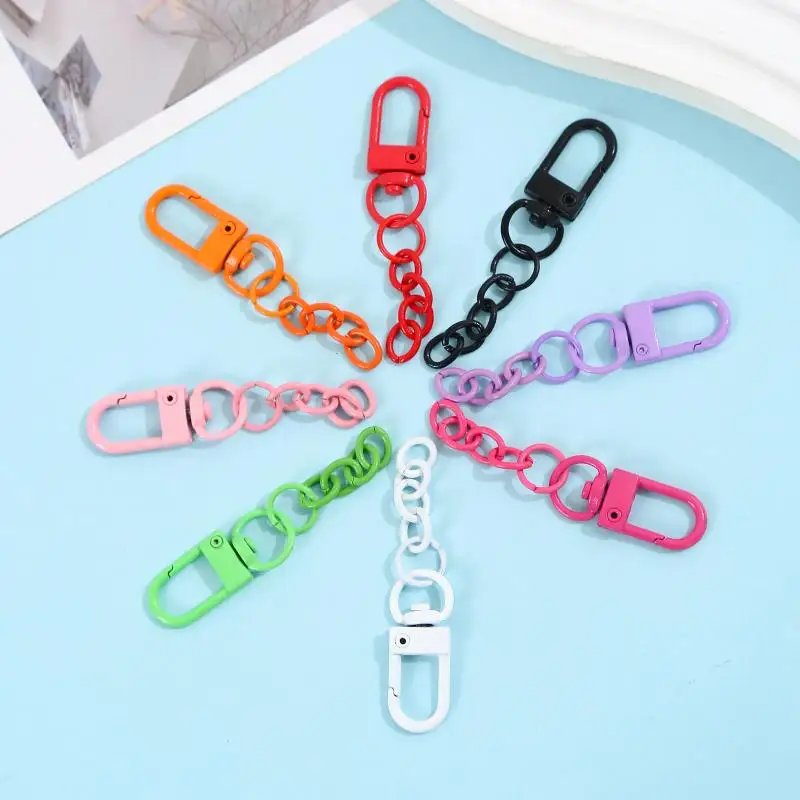 10Pcs Metal Lobster Clasp Spring Buckle with Chains Multicolored Keychains for DIY Jewelry Pendant Making