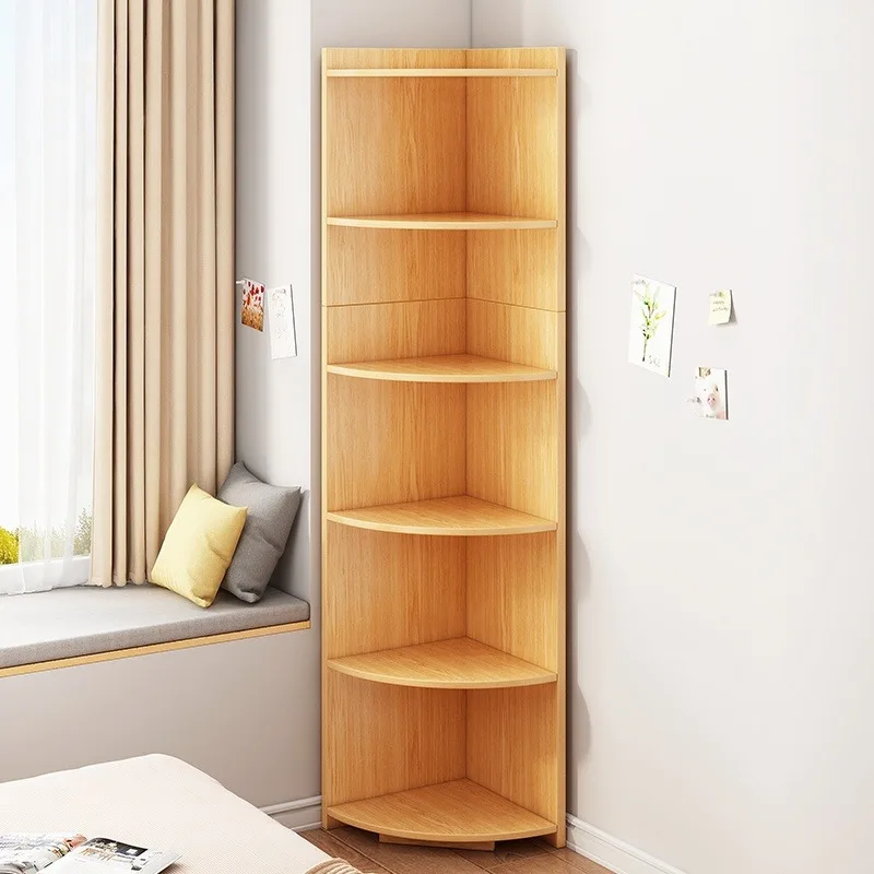 Modern Corner Floor-to-ceiling Bookcase Wooden Metal Triangle Storage Shelf Bedroom Living Room Home Furniture Bookshelf
