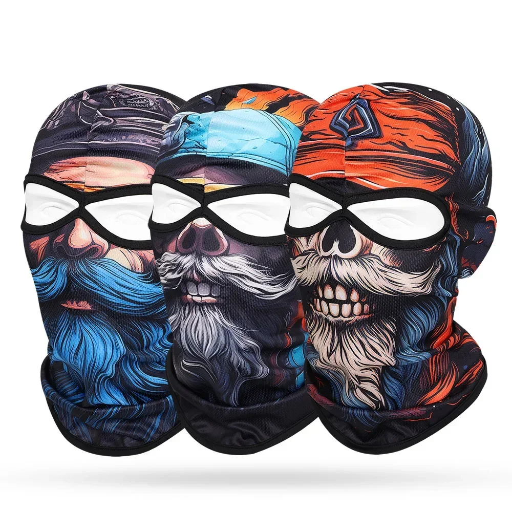 

3D Skull Beard Printed Balaclava Hiking Head Cover Outdoor Men Headwear Motorcycle Headgear Hood Cap Cycling Full Face Mask