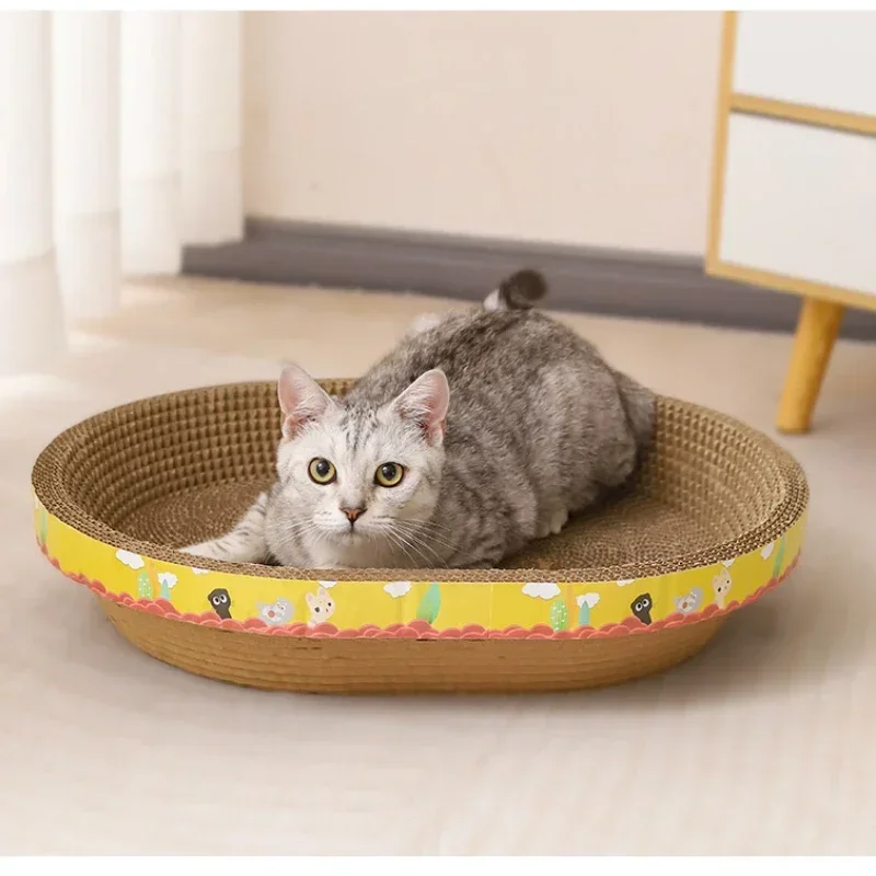 Cat Scratching Board Nest Protecting Furniture Grinding Claw Toys Oval Corrugated Paper Wear-resistant Nest Cat Accessories