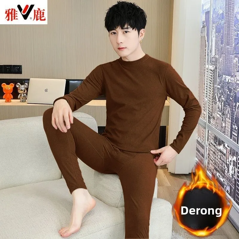 양면 벨벳 보온 내의 남성용 겨울 벨벳 롱 존스 방한 이너웨어 바텀 코튼 울 수트 파자마 세트