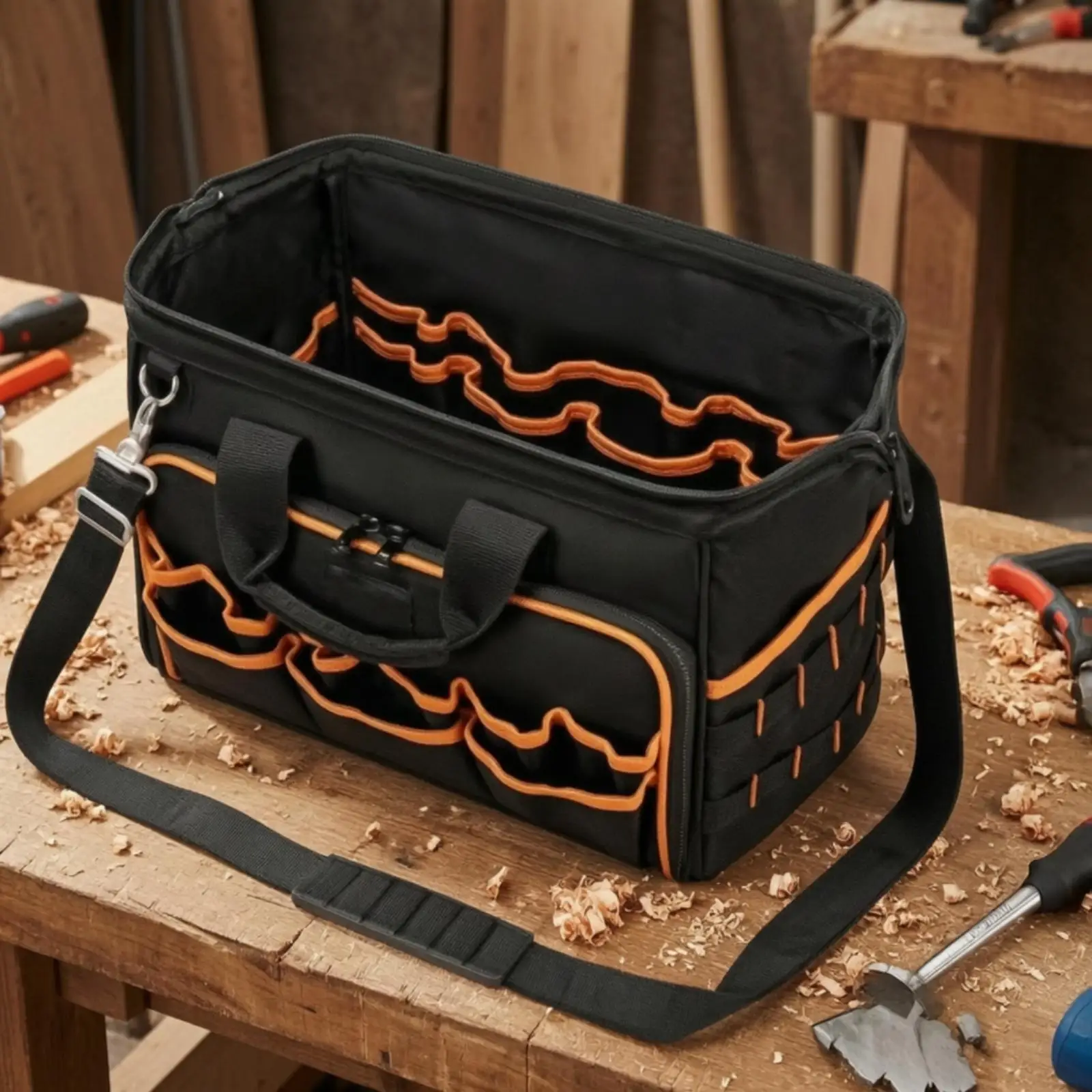 Heavy Duty Work Bag with Zippered Main Compartment for Hand Tool Storage and Carrying Case