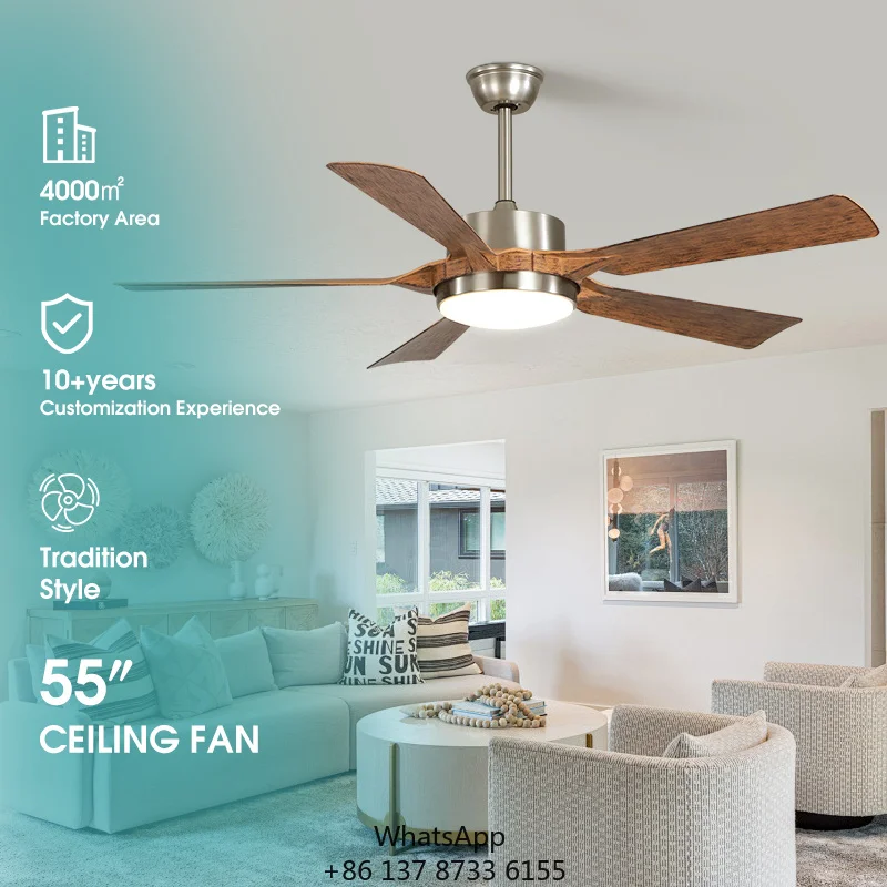 Modern Electric DC Ceiling Fan Light 5-Blade Metal Ceiling Fan For Living Room Indoor Use Remote Control 5-Year Warranty Quiet