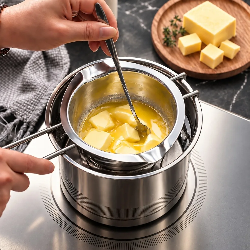 3pcs Stainless Steel Melting Pot Butter Cheese Bowl Dual Pour Spout Heat Resistant Handle Double Boiler Candy Wax Tools Kits Set