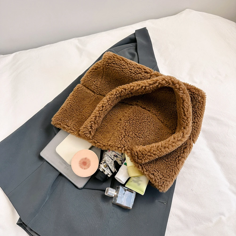 فو الفراء حقيبة يد المرأة عادية امبسوول حمل حقيبة خفيفة الوزن غامض حقيبة كتف فروي الإبط حقيبة المتسوق حقيبة حقيبة #6