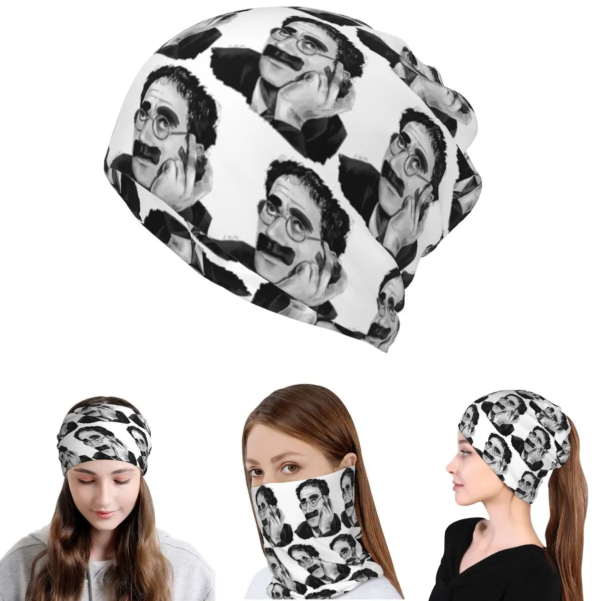 Groucho Marx Portrait Illustration By Burro Bandana Neck Cover Magic Scarf Multi-use Cycling Scarf Beanies Hat All Season