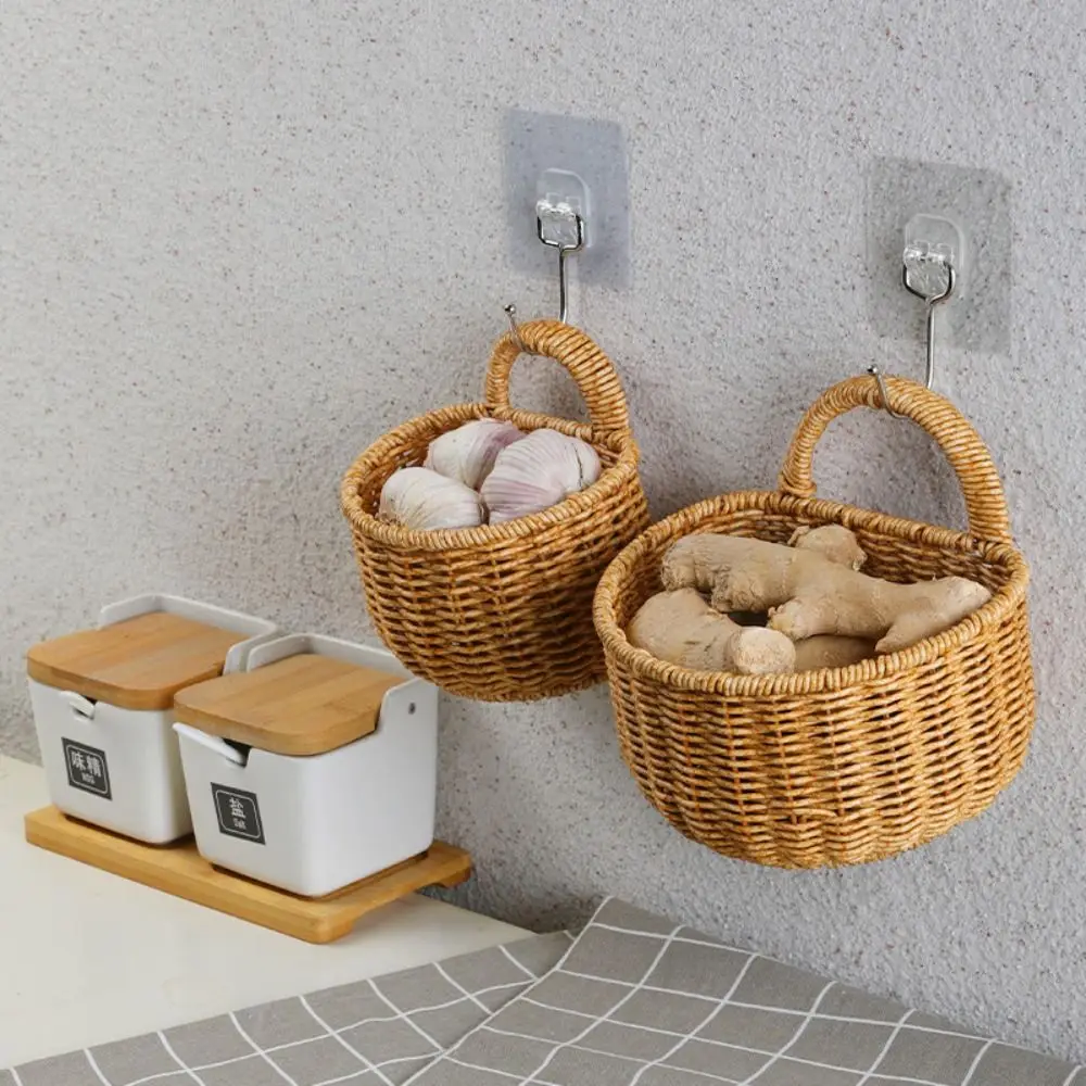 Wall Hanging Punching Scallion Ginger Garlic Home Decor Fruit Vegetable Kitchen Utensil Wedding Storage Basket Flower Basket