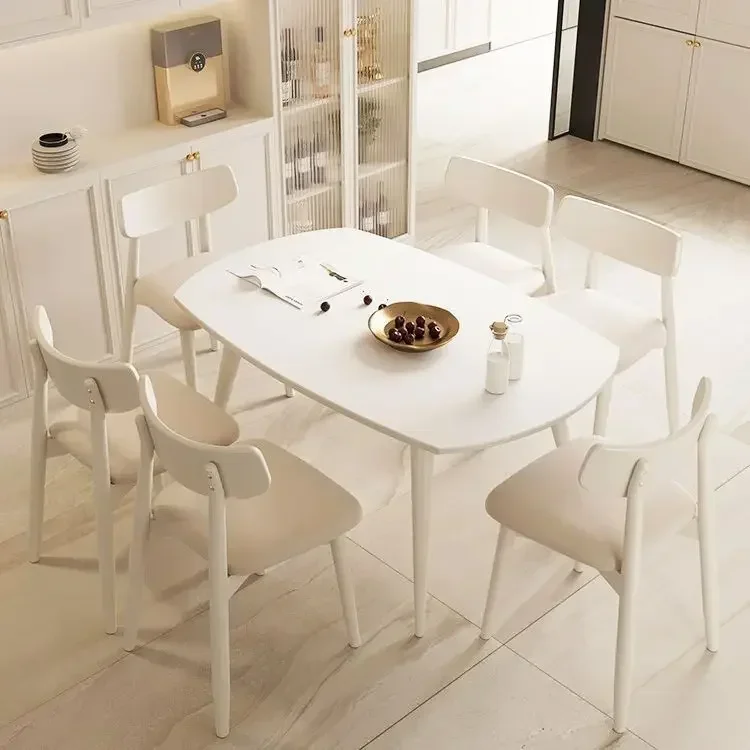 Rock dining table retractable folding small household cream wind simple multifunctional table dual-purpose variable round table