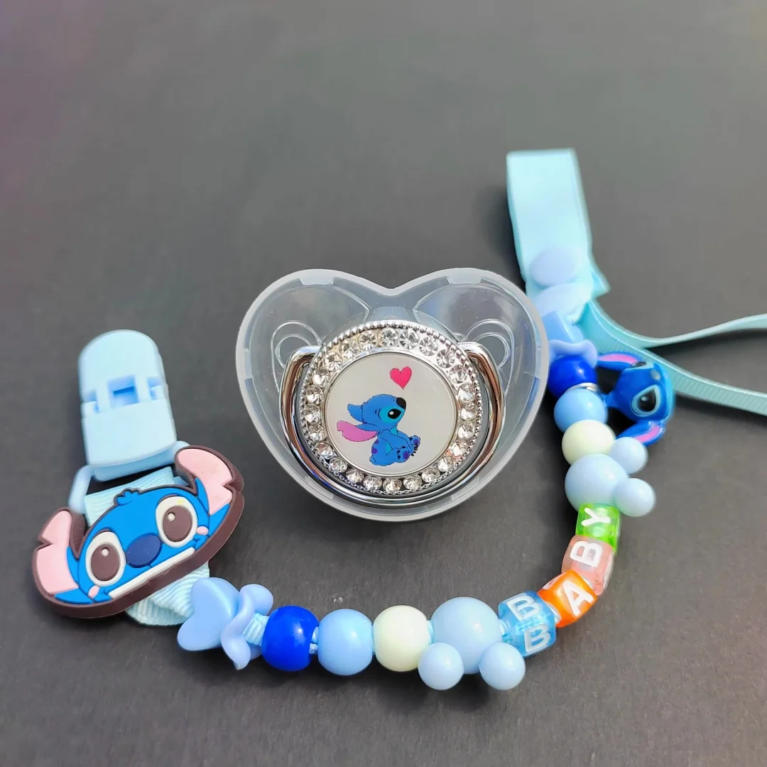 [Stampa di cartoni animati anime] Ciuccio per bambini personalizzato Catena con lettere personalizzate Clip per bambino Ciuccio bling di lusso senza BPA Manichino in silicone