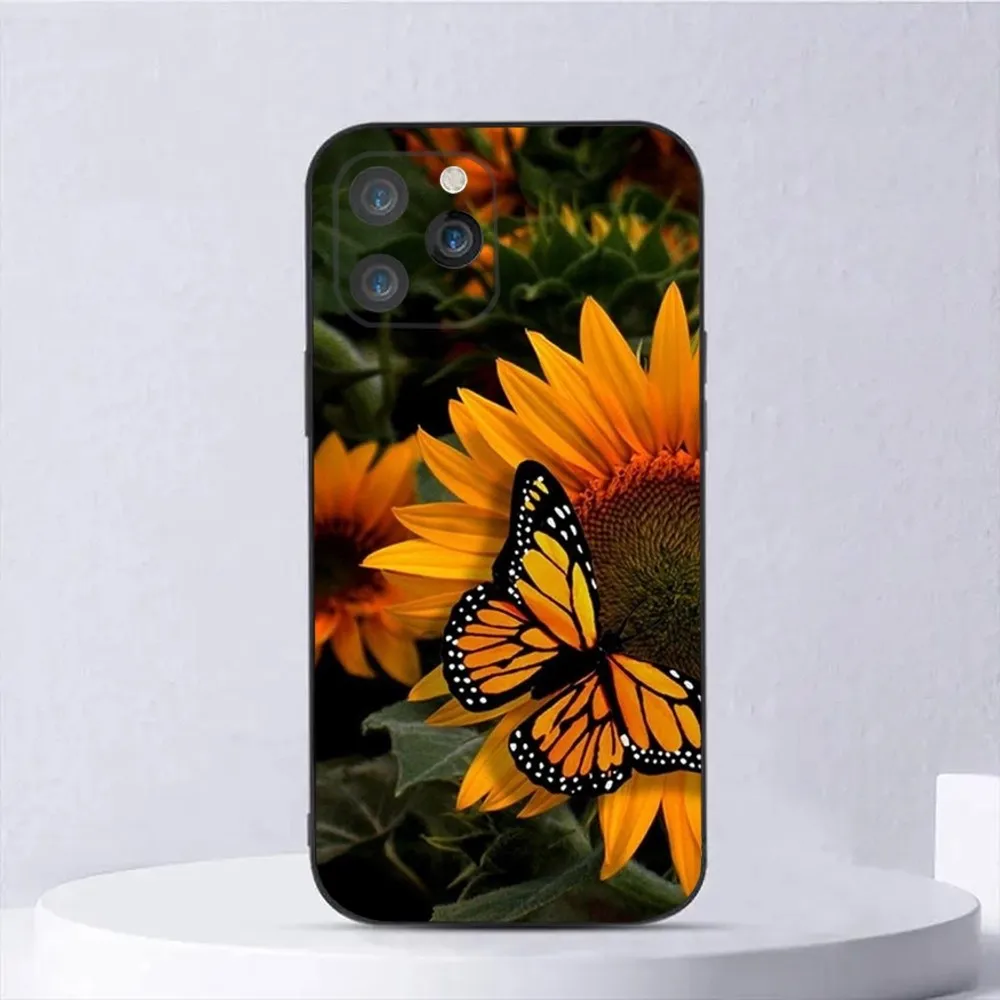 Beautiful Yellow Sunflower Phone Case For iPhone 15,14,13,12,11,Plus,Pro Max,XS,X,XR,SE,Mini,8,7 Soft Silicone Black Cover