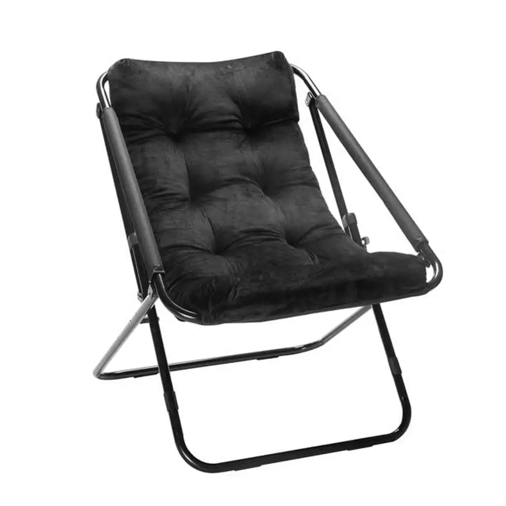 

Black Velvet Tufted Sling Chair Sturdy Metal Frame Cozy Comfort Unique Design 26x28x29H