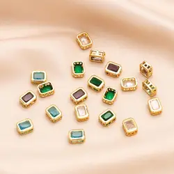 OCESRIO 5PCS Fashion Multicolor Crystal Rectangle Charms for Bracelet Copper Gold Plated CZ Jewelry Making Supplies chma253