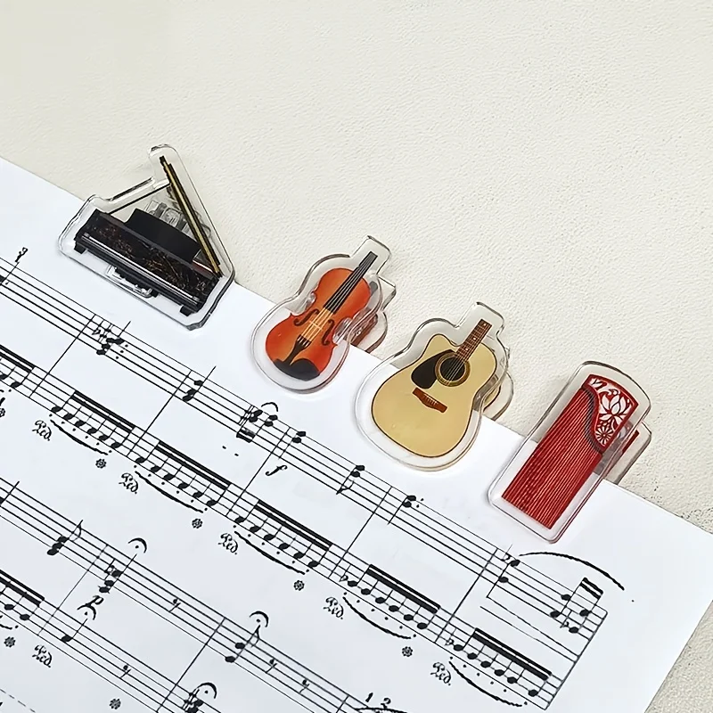 Lot de 4 pinces à partitions en acrylique de type piano, pour instruments de musique, idéal pour le classement des partitions de piano et de guitare, cadeau pour amis