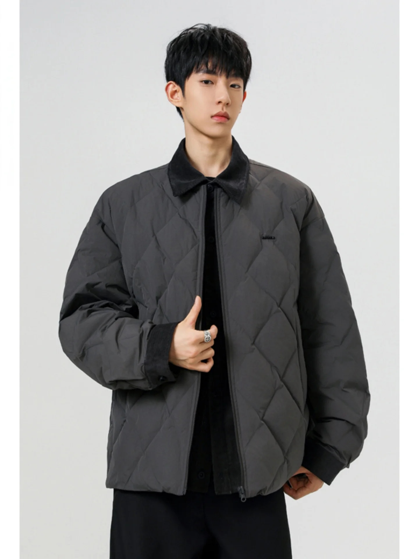 

Men's Winter Lightweight Du down Jaet Fake Two-Piece Casual Loose Outerwear Thermal Anti-Cold Outdoor Sportswear