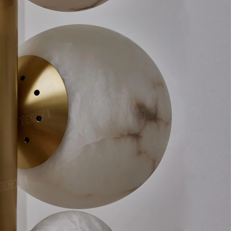 Spanish Marble Chandelier Bauhaus Dining Room Hotel Lobby Corridor Modern Round Ball Grape Pendant Light Marble Lampshade