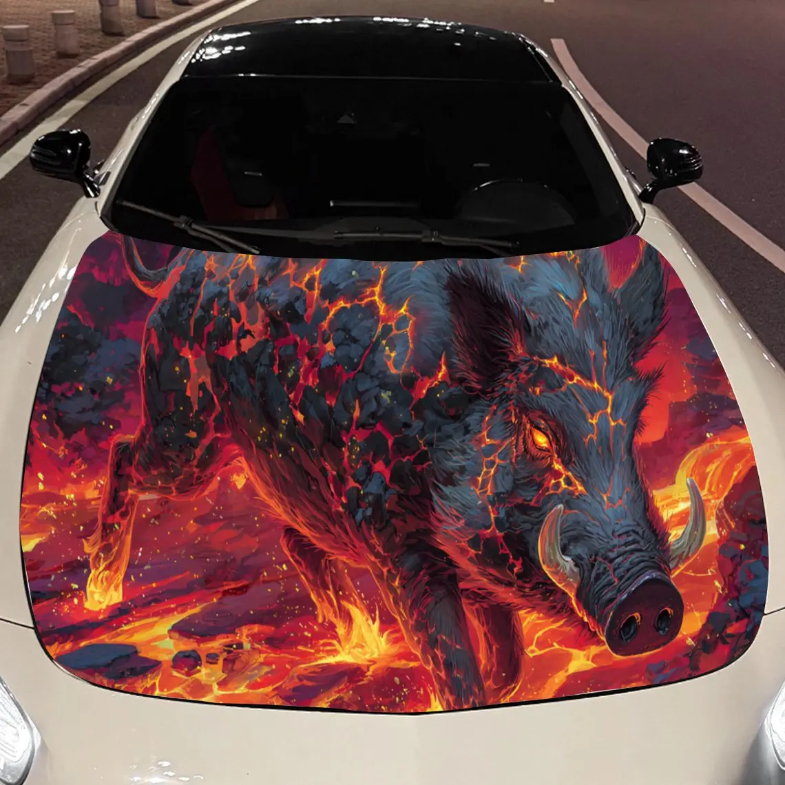 

Fiery Wild Boar Car Hood Vinyl Stickers Car Surface Protection Decal Car Decoration Cover Vinyl Wraps Waterproof Self-adhesive A