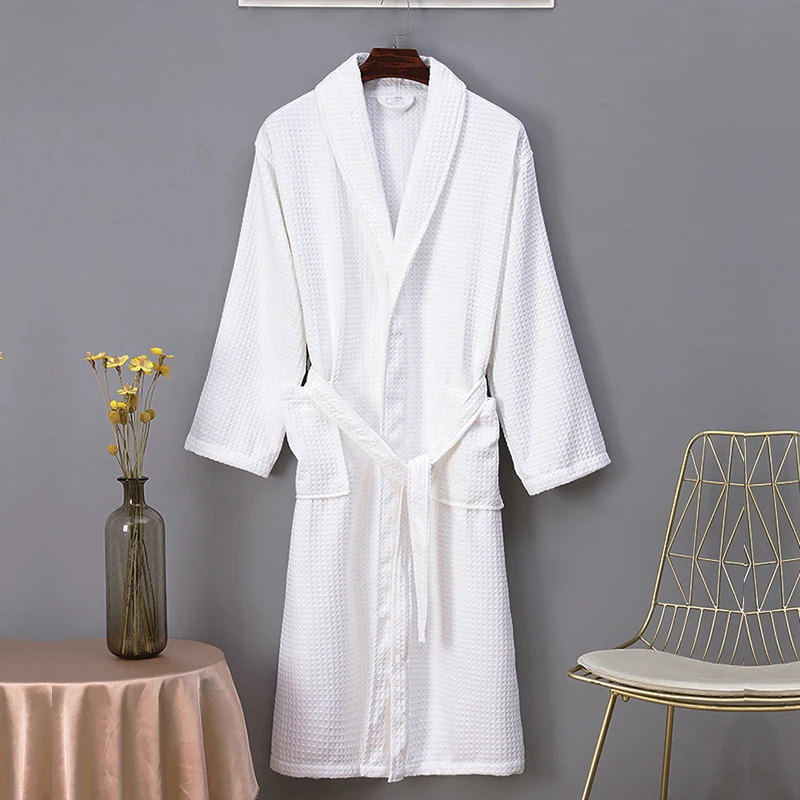 Summer Solid Color Waffle Nightwear Sleep Lounge Robes Female Home Dressing Gown Kimono Robes Bathrobes Spa sauna garments