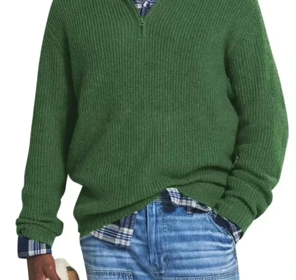 Autumn and winter new European and American luxury fashion men's business casual loose zipper stand up collar sweater jacket top