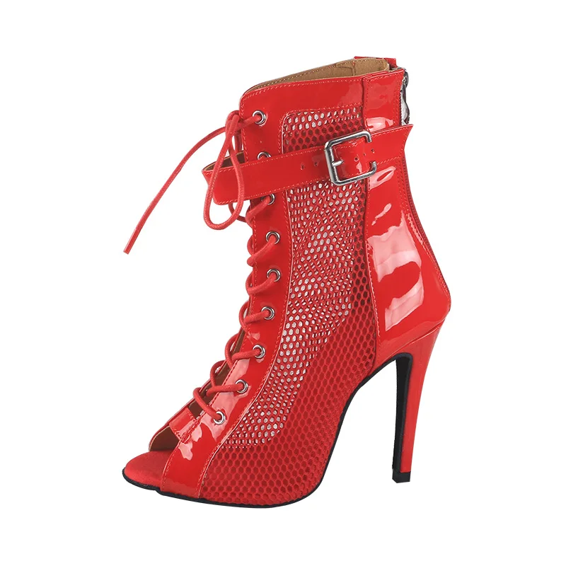 Venus Lure-Bottes de danse à talon personnalisé en similicuir pour femme, chaussures de jazz et de salsa, bottines rouges, 11cm