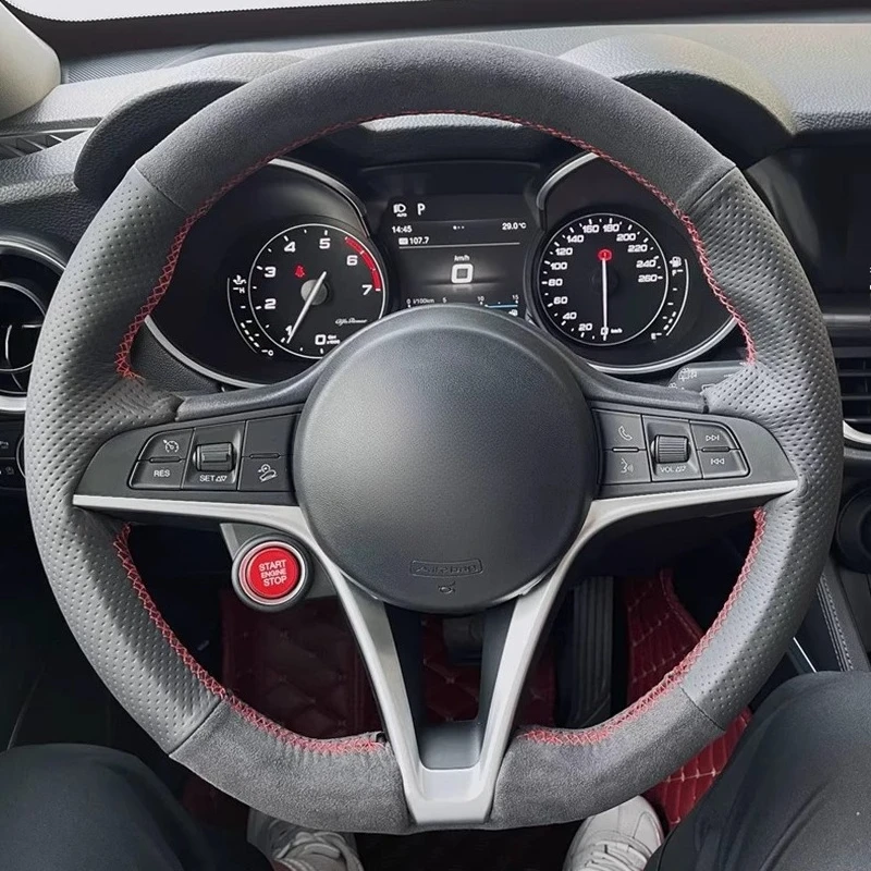 

Для Alfa Romeo Giulia Stelvio 2015-2018 автозапчасти, прошитый вручную нескользящий замшевый чехол на руль из натуральной кожи