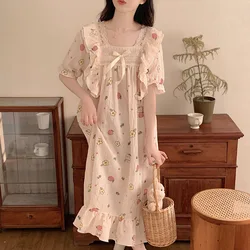 Summer New Nightgowns Ladies Pajamas Homewear Women Bubble Wrinkled Fabric Cute Loose Dresses Student Nightgowns Homewear