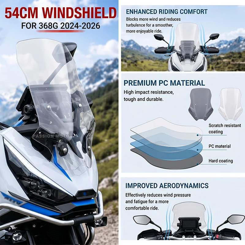 

54CM Motorcycle Windshield Windshield Raised Windshield For ZONTES 368G ZT368G 368 G 2024 2025 2026 NEW 368g Accessories