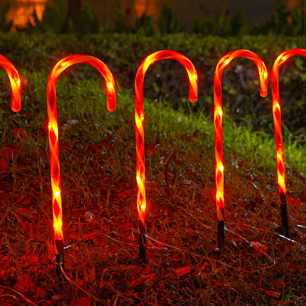 4/5/8/10 LED Christmas Candy Cane Lights Battery Waterproof Outdoor Pathway Marker Stakes String Light Garden Patio Party Decor