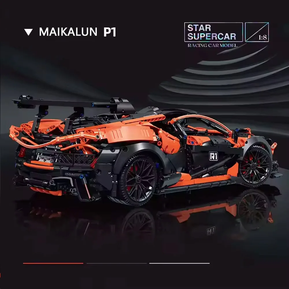 High-Tech JIESTAR 91104 MOC Maikalun P1 Super Sports Car Black Orange Racing Moc Modular Building Blocks adult Model Toy 3316pcs view 4