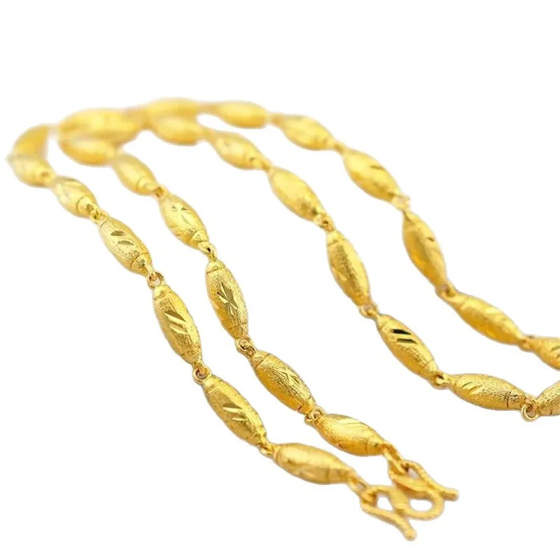 Vietnamese Gold Plated 4mm Solid Olive Chain Domineering Mens Necklace Perfect Wedding Festival Gift