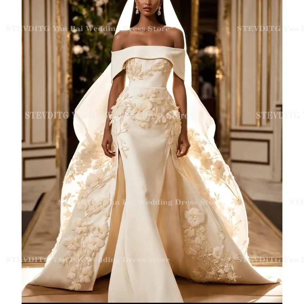 

Glamorous Wedding Dresses Fashion Off The Shoulder Sleeveless Formal Evening Party Wedding Bride High Quality Customized Gown