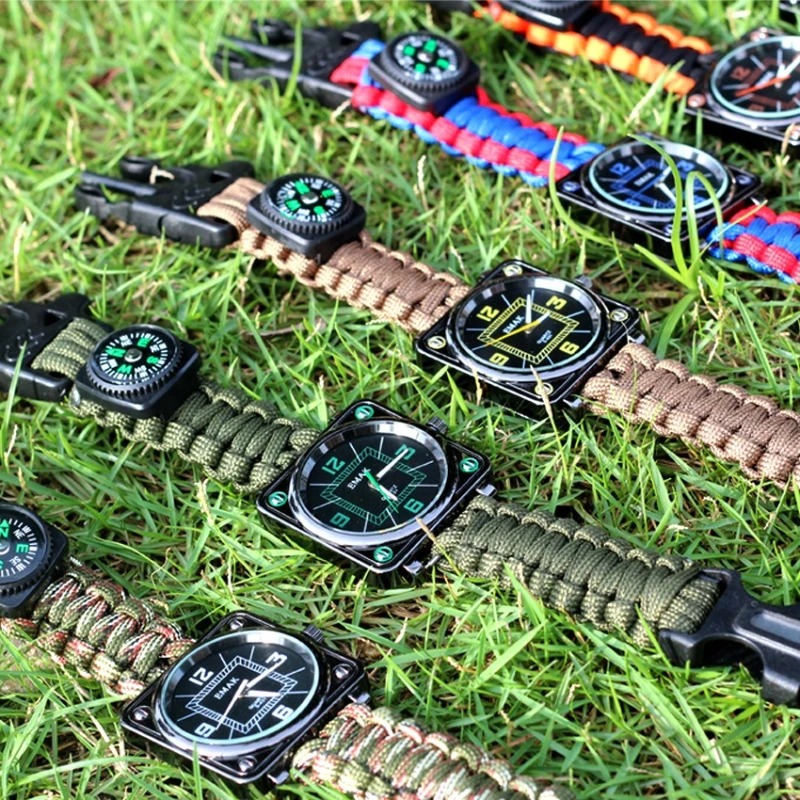 ساعة EDC الجديدة للبقاء على قيد الحياة - معدات خارجية متعددة الوظائف مع صفارة وإطلاق النار وبوصلة، ضرورية لتخييم تسلق الجبال