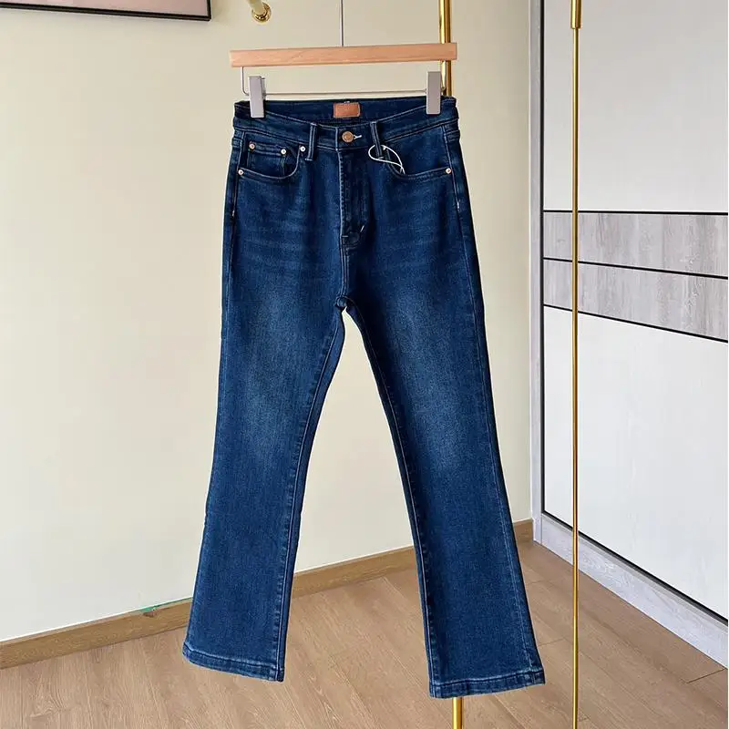 

Женские джинсы девять четвертей с завышенной талией и эластичной флисовой подкладкой Bootcut — зима, увеличивающие форму ноги