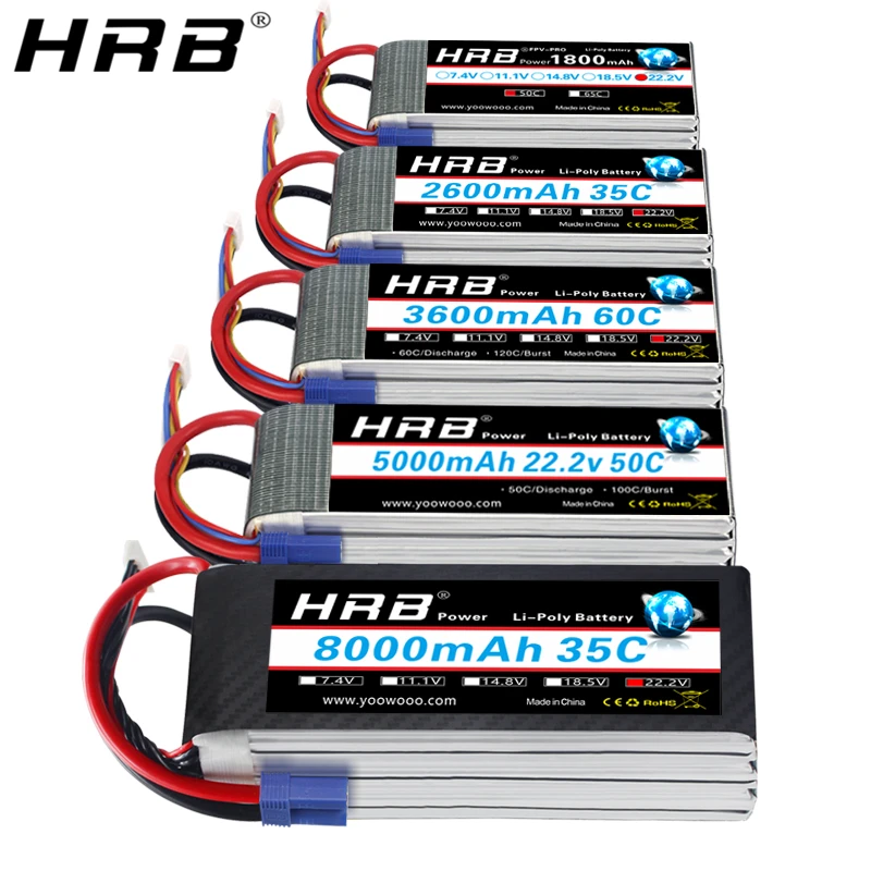 HRB 6S 22.2V بطارية ليبو EC5 2200mah 2600mah 3300mah 4000mah 5000mah 6000mah 8000mah 10000mah 12000mah 16000 22000mah RC أجزاء