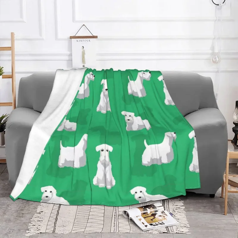 Terrier Dog Puppy Plaid Blankets Flannel Printed Breathable Ultra-Soft Throw Blanket for Bed Bedroom Quilt