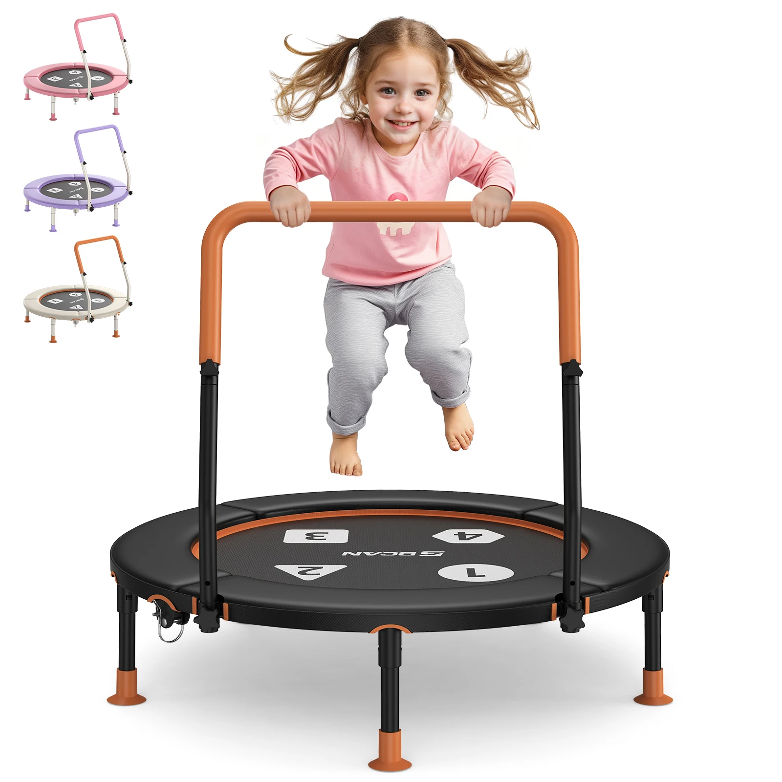 BCAN 91 cm Baby-Trampolin, ASTM, faltbar, 1-6 Jahre, verstellbarer Griff, Sicherheitspolster, klappbare Beine, für drinnen/draußen, Geschenk.