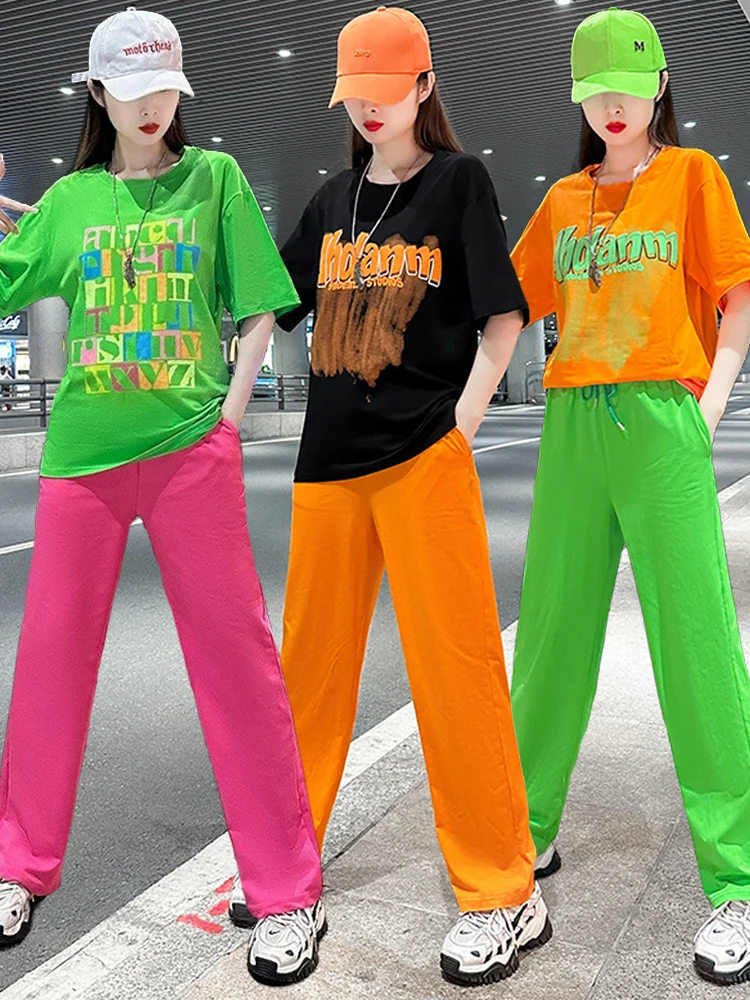 Yang Li  Summer New Short Sleeve Sport Set for Women Ghost Step Dance Clothing Internet Famous Set Cotton Casual Sport Set