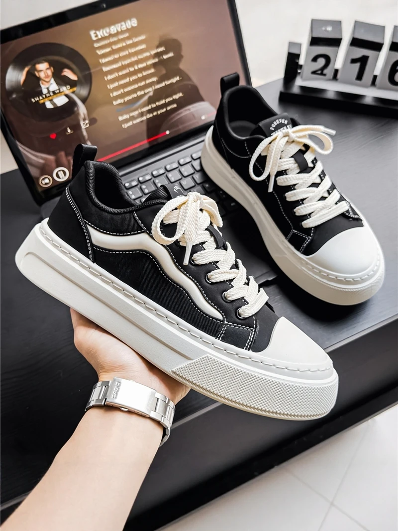 Men's Casual Canvas Shoes Breathable Ice Silk Lightweight Soft Bottom Thick Bottom Bread Style All-Match Summer Fashion Sneakers