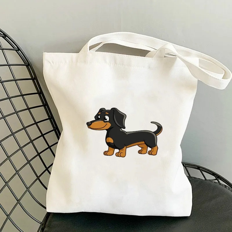 Bolso de mano de lona con estampado de perro salchichichha bolso de hombro غير رسمية a la moda con bonitos patones de perro