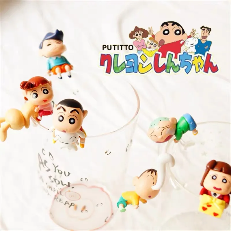 New 7 Pcs/set Crayon Shin-chan Anime Figures Nohara Shinnosuke Cup Hanging Q Version Tabletop Mug Rim Action Figure Gift Toy