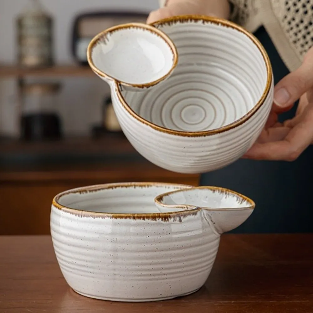Japanese Style Single Ear Dipping Bowl Vintage Creative Divided Snack Bowl Compartment Ceramic Dumpling Plate Home Dining