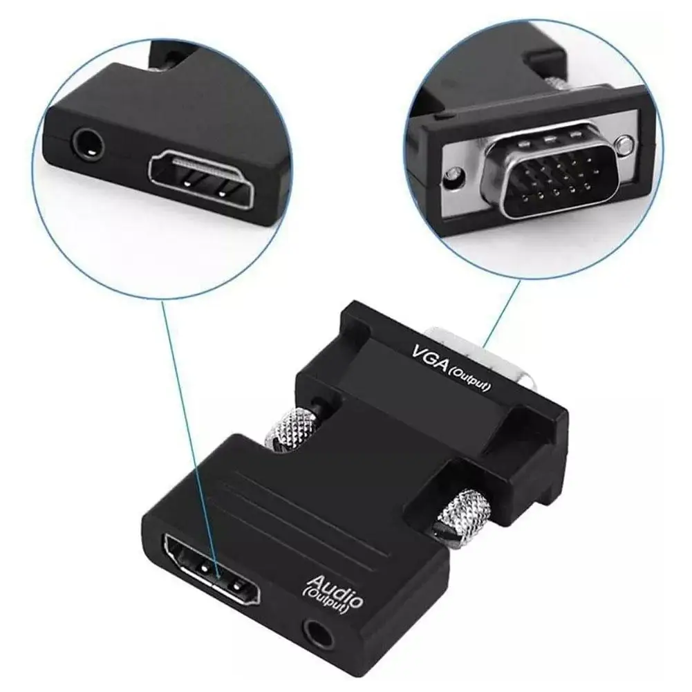 Compatible With HDMI To VGA Female To Rotational Connector 1080p With Audio Converter I-font Audio Video Adapter ABS