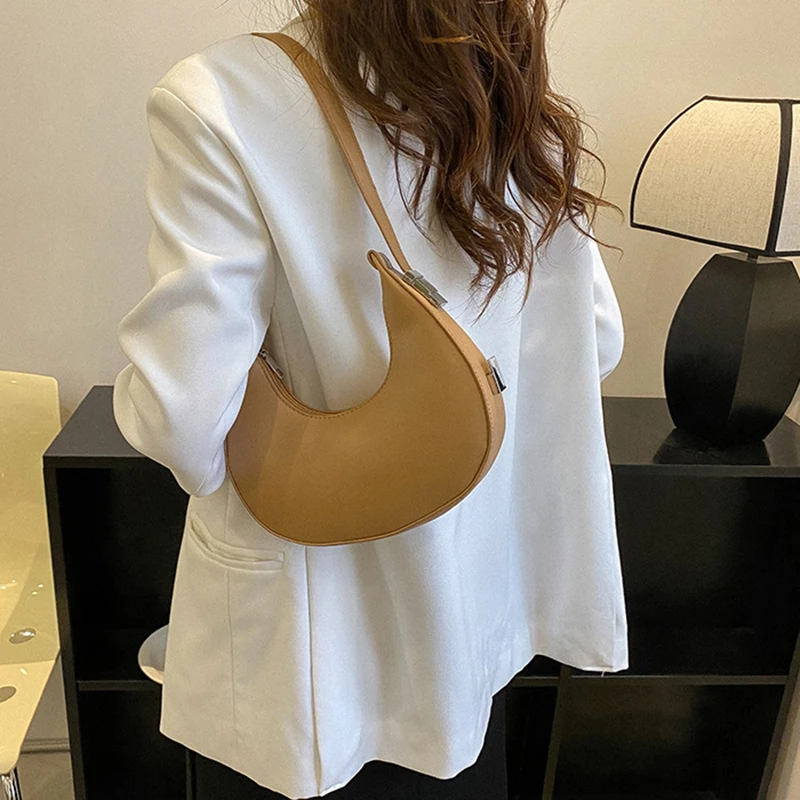 Fashion Luxury Design PU Leather Hobo Shoulder Bag Women Small Clutch Handbag Purse Female Underarm Bag Travel Totes