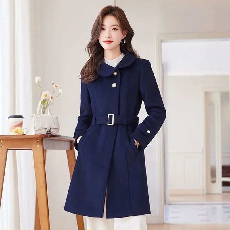 

Casual Woolen Windbreakers Jacket Women's Overcoat 2024 Autumn Winter New Fashion Slim Slimming Belt Warm Woolen Coat Outwear